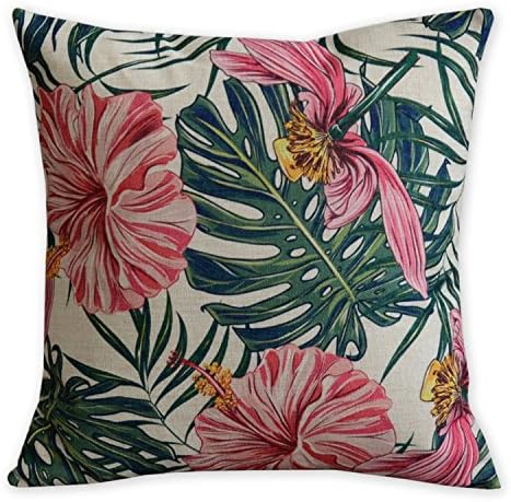 American Pillow Flamingoes and Palm Leaf Modern Art Cotton Linen Pillowcase Comfortable Cushions Decorative Pillows Home Decor Sofa Throw Pillow Cover 17.7*17.7 inches