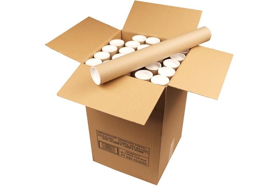Ambassador PT-050-15-045A Cardboard Postal Tube, 50mm diameter x 450mm (Box of 25), Brown