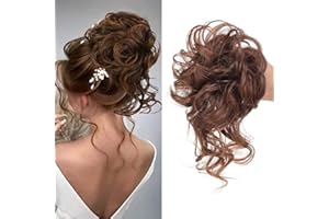 SHANGXIU Postiche Chignon Cheveux Naturel Chignon Effet Decoiffe MéChéS Bouclé Chouchous Extensions de Cheveux Scrunchies OnduléS Donut Mariage pour Femme (mélange marron foncé, auburn clair 4/30)