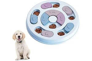 Elezenioc Dog Puzzle Slow Feeder Toy,Puppy Treat Dispenser Slow Feeder Bowl Whelp Toy,Dog Brain Games Dish with Non-Slip, Improve IQ Puzzle Bowl for Puppy (Blue)