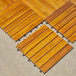 Golden Cart Tiles for Floor I Wooden Flooring Deck Tiles for Balcony Decor I Garden D?cor Outdoor + Indoor I Water Resistant (Teak Wood, Brown, 4 Pcs of 12