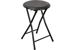 Harbour Housewares Black Padded Folding Stool - Easy Store Metal Frame Sponge Padded Stool with Floor Protector Bumper Feet Lightweight Foldable Seat for Kitchen Bar, Breakfast Bar