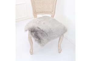 Martin Kench Faux Lammfell Sitzkissen, Schaffell Sitzauflage Longhair Fell Optik Nachahmung Wolle Sofa Matte (Grau,45 x 45 cm)