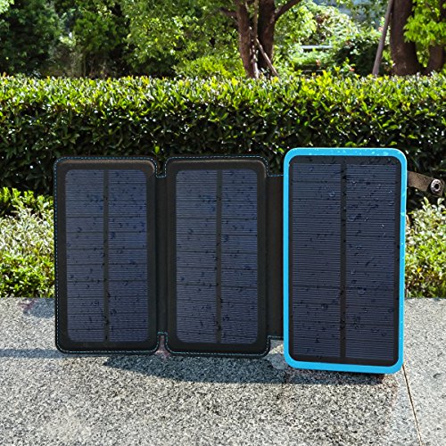 FEELLE Caricabatterie Solare 24000mAh, Power Bank con 3 Pannelli Solare Portatile Batteria Pack impermeabile 2 Porte USB per iPhone 6S 6 Plus 5S, iPad Air, Samsung Galaxy,Huawei, Nexus, HTC