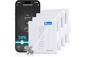 HEUXGIR 4Pack Interrupteur Volet Roulant Connecté, 86x86mmInterrupteur Tactile pour Rideau de Fenêtre Compatible avec Alexa, Google Home, Contrôle de Pourcentage et Commande Vocale Fil Neutre Requis