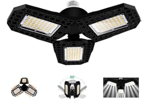 ALQFFHL Éclairage de Garage à LED 60W,Ampoule de Plafond Déformable E27 Avec 3 Panneaux Réglables,Ultra-lumineux 6000LM Blanc Froid,pour Garage Atelier Entrepôt Sous-sol Couloir Stade[Classe énergétique A+]