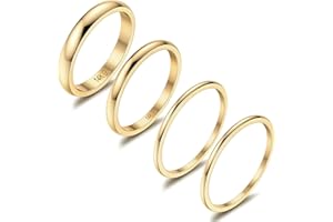 Diamday 4PCS 14K Oro Impilati Anelli per Donne Ragazze Acciaio Inossidabile Sottile Impilabili Oro Placcato Anelli Set Semplice Liscio Midi Pollice Anelli Plain Statement Fascia Anello Filled Anelli
