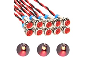 Gebildet 10pcs AC/DC 12-24V 6mm Precablato Indicatore Luminoso LED Impermeabili Spia Luminosa Pannello LED Pilot Dash Spia Lampada Indicatore(Rosso)