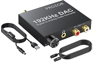 PROZOR DA Wandler 192kHz DAC Konverter Lautstärkeregler Digital SPDIF optischer Koaxial Toslink zu Analog Stereo Audio L/R RCA 3,5 mm Klinkenstecker