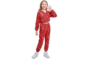 LOLANTA 2PCS Kids Sequins Hip Hop Dance Costume Street Dancewear Long Sleeve Hooded Jacket & Trousers Set