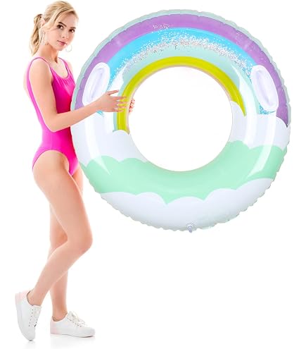 Bouée De Natation Gonflable Avec Poignée – Paillettes – 75 Cm + Ballon 36 Cm – Pour Adulte