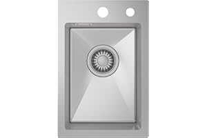 CECIPA Évier De Cuisine, 30 X 45 Cm, Avec Siphon, En Acier Inoxydable 304 Rectangulaire, Avec 2 Trous De Robinet, 1 Bac Encastrable, En Acier Inoxydable Brossé