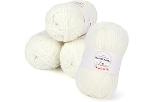 Aeelike 200g(4x50g) Pelote à Crochet, 5 Ply Pelote de Laine, Acrylique Pelote Coton pour Crochet de Couverture Couverture, Pull-overs, Blanc Laiteux
