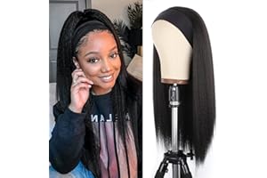 Xtrend Perruque Yaki pour femme avec bandeau - Cheveux raides et crépus - Sans colle - Sans dentelle frontale - 55,9 cm - Noir