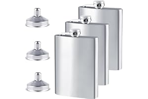 DASHUAIGE 3 Stück Edelstahl Flachmann mit 3 Stück Trichter, 8oz.227 ml Auslaufsicher Flachmänner Tragbare Spirituosen-Hüftflasche für Männer für Camping Klettern Picknick (Silber)