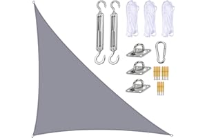 Marooma Sun Shade Sail, 4 x 4 x 5.7 m Triangle Sun Sail Shade Garden Sail Canopy with Fixing Kit, Right Angle Garden Shade Sails Sunshade Awnings for Outdoor Garden Patio