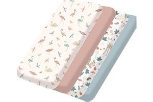 Little Grape Land Travel Cot Fitted Sheets 95×65cm (4 Pack), Travel Cot Mattress Sheets, Ultra Soft Microfiber, 360° Elastic, Birds & Woodland Prints, Machine Washable
