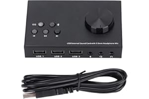 HEAYZOKI Tarjeta De Sonido Externa USB Estéreo, Interfaz De 3,5 Mm Diseño Multimodo Adaptador De Audio De Conversión De Sonido Con Ecualizador Múltiple, Adaptador De Sonido USB Convertidor De 3,5 Mm Tarjeta De