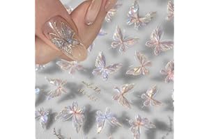 DORNAIL Glänzend Aurora Shell Schmetterling Nagelsticker Selbstklebend,Erleichterung Schmetterlinge Nail Sticker Rosa Laser Schmetterling Nagelaufkleber Für Frauen Nageldesign Zubehör Nagel Zubehör Nail Art