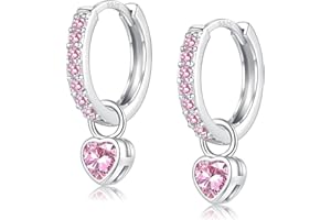 Ohrringe Silber 925, Ohrringe Silber 925 Hängend Creolen Silber 925 Klein mit Herz Rund Zirkonia für Damen Mädchen Herren