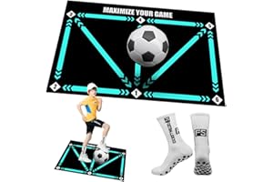 CARTLANT 90 * 60cm Non Slip Football Training Mat with Grip Socks, Kids Soccer Footwork Dribble Ball Control Accuracy Football Skills Practice Pad, Indoor House Footballer Rug Ideas Gifts for Girls Boys