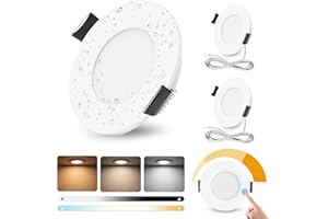 GeyouLux Spot LED 12V Encastrable Dimmable, Contrôle tactile 3W Spot Extra Plat 3000K 4000K 6000K, Spot Encastré Salle de Bain IP44 Trou 58-62mm, Plafonnier LED Encastré, Lot de 3, Blanc