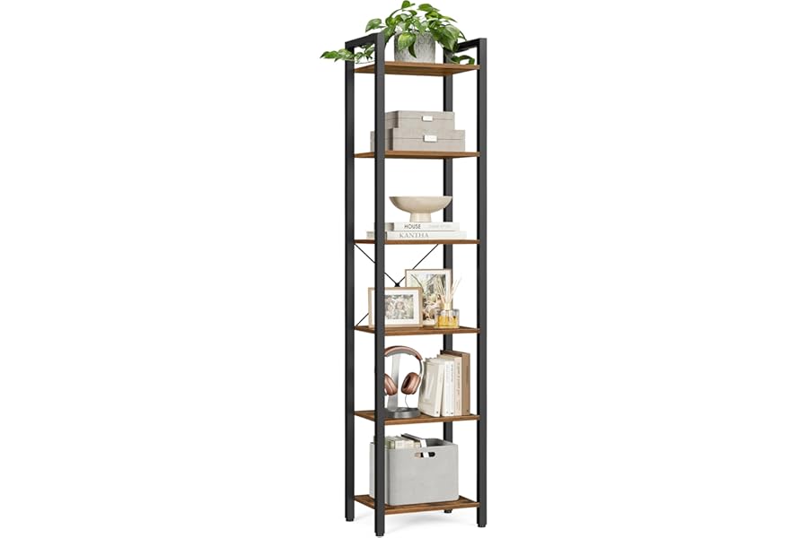 VASAGLE 6-Tier Bookshelf, Bookcase, Shelving Unit, for Office, Study, Living Room, Bedroom, 30 x 40 x 187.5 cm, Industrial, Rustic Brown and Ink Black LLS101B01