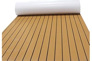 autozen Eva Foam Boat, 240 * 60cm Self-Adhesive Boat Flooring Non-Slip Marine Carpet for Ship Decks, Yachts, Motorboats, Surfboards, Swimming Pools,Light brown with black seam lines