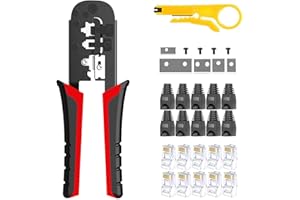 OKVNUO-TECH OKVNUO Pelacables Crimpado RJ45 Profesional para Conectores Kit de herramientas Cat5 Cat6 Cat7 RJ11 RJ12 Tenaza Crimpadora Alicate para Conectores Cable de Red/Ethernet 4P/6P/8P(Rojo)