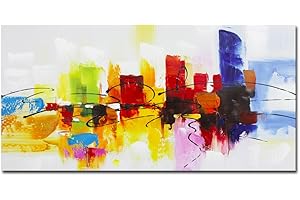 Fokenzary von Hand gemaltes buntes Abstrakt-Gemälde auf einer Leinwand als Wanddekoration bereits eingerahmt und fertig zum Aufhängen canvas 20x40in