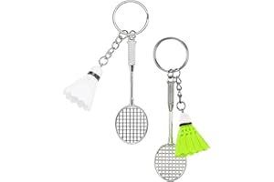 KGDUYC 2 Pcs Porte-clés raquette de badminton, Porte-clés raquette en acier inoxydable, Cadeaux pour hommes et femmes, Jeux de balle, amateurs de badminton