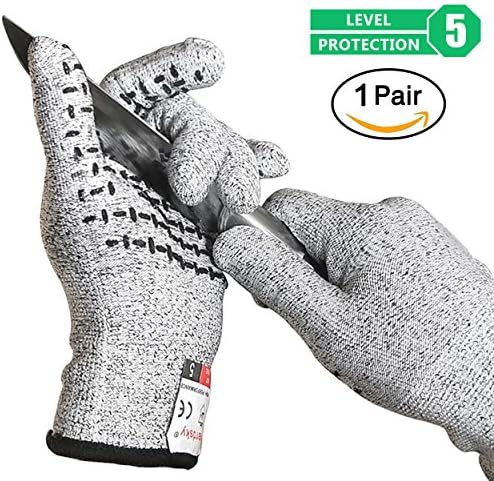 Yardsky Safety Cut Resistant Gloves, High Performance Level 5 Protection, Anti-Slip Work Gloves Food Grade Cutting Slicing Hand Protection for Kitchen Garden Yard Work Home DIY (1 pair, Gray)