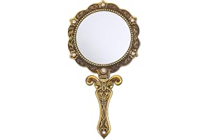 Gzwosux 2 Packs Antique Handheld Mirror with Elegant Handle, Vintage Makeup Mirror for Face and Cosmetic Use, Stylish and Functional Mirror for Women