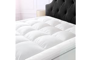 JUNGANRHA® Mattress Topper Bed - Extra Deep Quilted Bed Topper 5CM, 600 GSM Hypoallergenic Microfiber Filling, Breathable & Noiseless Corners Elastic Straps White | Double Size | 137cm x 190cm