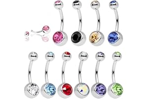 UWILD 10 Stück Nabelpiercing Titan Edelstahl Geschenkbox Bauchnabelpiercing Bauchnabel Piercing Kristall Glas Glänzende Schmuck Bogen-Diamant-Nabel-Ring-Bauch