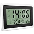 HeQiao Slim Large LCD Digital Alarm Clock Calendar Date Wall Clock Silent Desk Clock (Alarm Timer & Temperature Function)