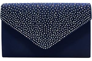 STEELFEVER Women Diamante Envelope Clutch Bag Evening Handbag Purse Wedding, Bridal, Prom, Party Shoulder Bags