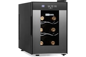 Barcool VINO6 – Table-Top Wine Fridge Black | 5-18°C | Wine Cooler | LED + Digital Display | Glass Door Drinks Cellar | Single-Zone (6 Bottle)
