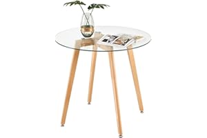 ‎DORAFAIR DORAFAIR Esstisch Rund 80cm Glas Esszimmertisch, Wohnzimmertisch Couchtisch mit Beine aus Buchenholz, 80x75cm Transparent