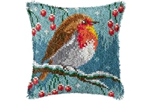 ZUHK DIY Latch Hook Kits,3D Pillow Materials Package Latch Hook Embroidery Kits Cross Stitch Sofa Cushion Cover with Latch Hook Tool fit for Kids and Adults,43x43 cm (Bird)