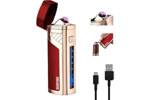 SKRFIRE Triple Arc Electric Lighter Flameless Plasma Lighter Windproof Lighter Rechargeable USB Lighter Outdoor Camping Lighter with Digital Battery Indicator (red)