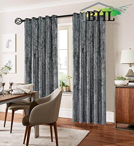 Bliss Home Living CRUSHED VELVET CURTAIN READYMADE FULLY LINED EYELET RING TOP HEADER CURTAINS (Charcoal Grey, 46" Wide x 90" Drop)