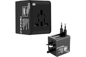 Yummici Adaptateur de Voyage Tout le Monde Adaptateur Prise avec 2 Ports(USB-C+TYPE C), All in One Adaptateur de Voyage Universel d'Alimentation Internationale pour Plus de 150 Pays USA/UK/EU/AUS