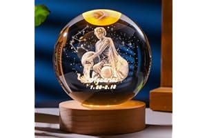 ‎QIANYUE Besot Laser Gravierte Sternzeichen Kristallkugel Miniatur 3D Kristall Handwerk Dekoration Glas Kugel Dekoration Zubehör Geschenk (Aquarius, 3.15 Inches)