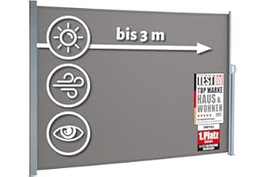 Empasa Side Awning, Start Privacy Screen, Sun Protection in Various Sizes and Colours, 160 x 300, grey