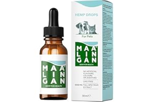 MAALINGAN® Olio di Canapa Calmante Forte per Cani e Gatti | Integratore Articolazioni | Tranquillante Contro Stress e Ansia | Gocce 100% Vegetali uso Veterinario | Omega 3, 8 Selenio | 1000MG 30ML