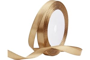 RIBONIES Nastro di raso Oro Champagne, 10 mm x 22 Metri Nastri in tessuto solido per confezioni regalo, bouquet di fiori, artigianato e decorazione di feste nuziali