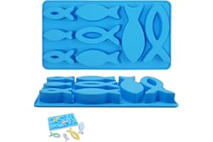 UNILLEA 2 pièces de moule en silicone poisson, moule pour chocolat, savon, gâteaux et desserts, 16 grilles de moules en silicone pour le bricolage et la pâtisserie, alimentaire, facile à démouler et à nettoye