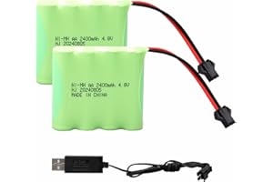 MXJFYY 2PCS NiMH RC Rechargeable Battery Pack 4.8V 2400mAh with SM 2P Connector, Suitable for Radio-Controlled Car, Electric Toy Car Vehicles, Remote Controlled Trucks, Power Tools