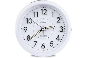 Edillas Alarm Clock Bedside,Analogue Travel Clock Battery Operated Non Ticking Clock with Light Snooze Functions Large Display Clock for Bedroom Office Table Clock Wake Alarm Clock(White)